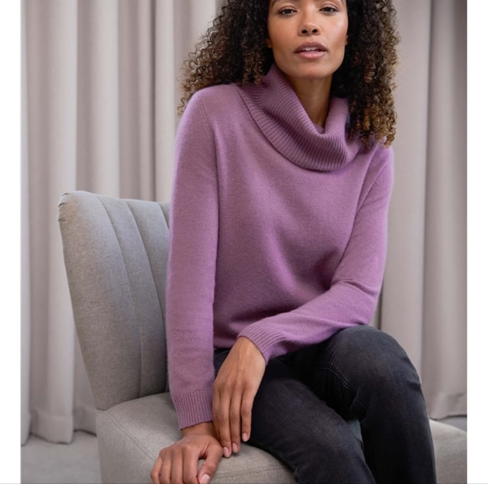 New Prive cowl neck cashmere formal casual long sleeves purple sweater, size S